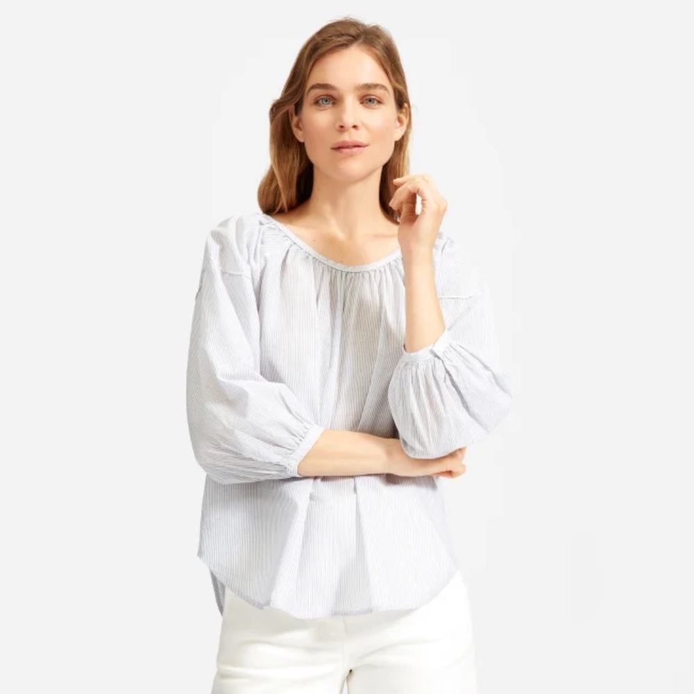 Everlane Ruched Air Top in Blue/White Stripes, Sz 6